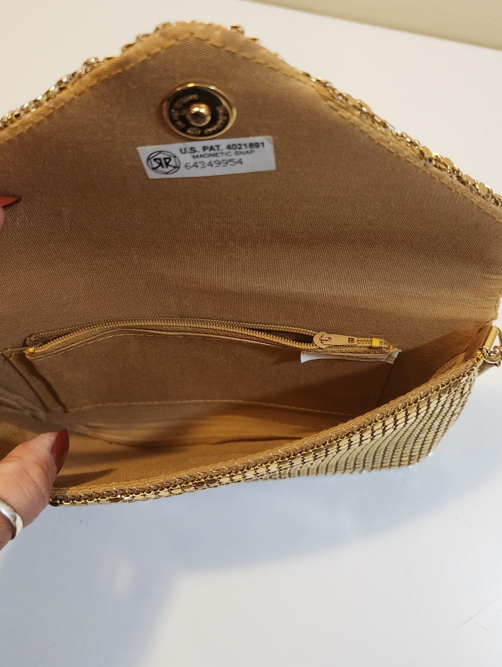 Gold Metallic Mesh Satchel Bag With Long Strap - Picture 10 of 14